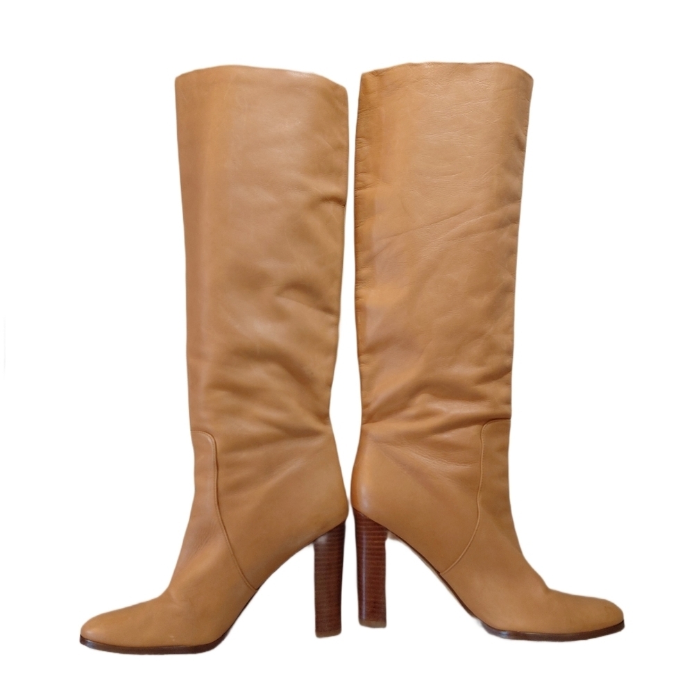 Ann Taylor Camel Knee High Boots Women's Size 7 5an Pull On Heeled Boots - Picture 2 of 15